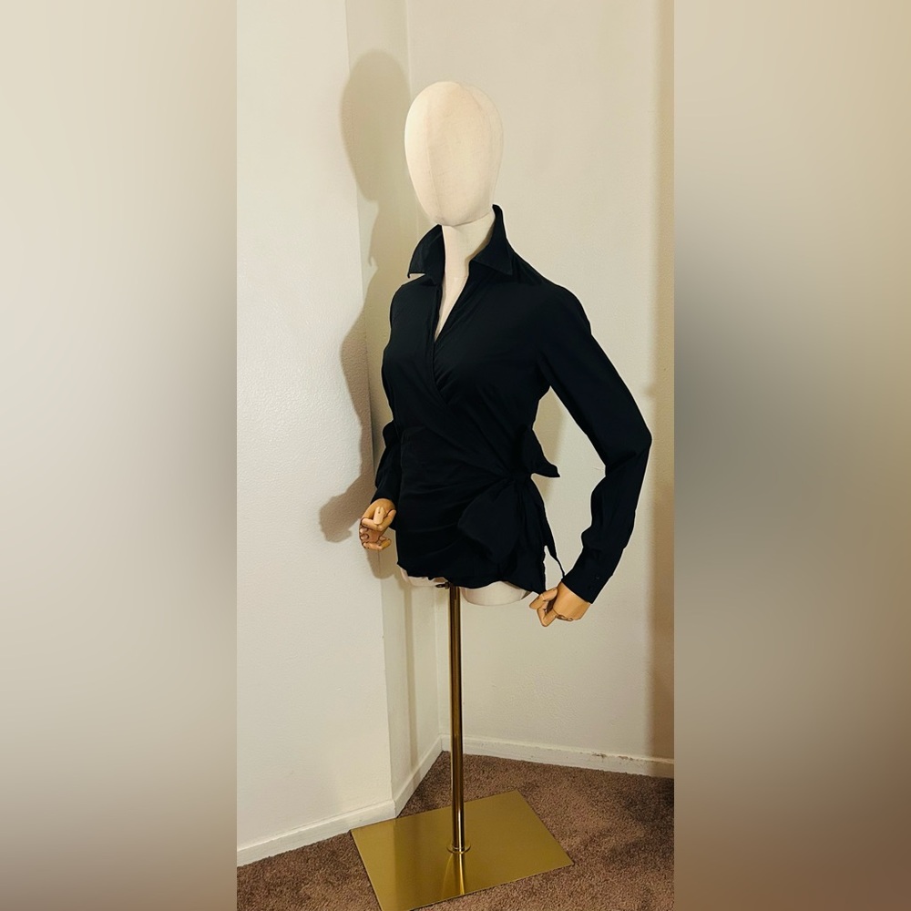 Zara Black Collared Wrap Blouse